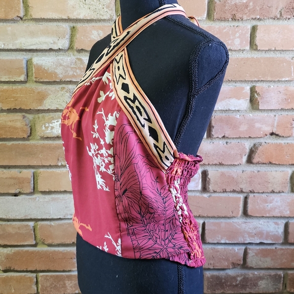 Boho Floral Halter Top with Smocked Back - Picture 4 of 7